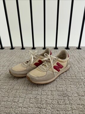 New Balance Cream and Red Retro Runner Sneakers - worn once!